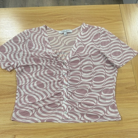 Sweet Rain Tops - Sweet Rain Mauve and White Patterned Blouse